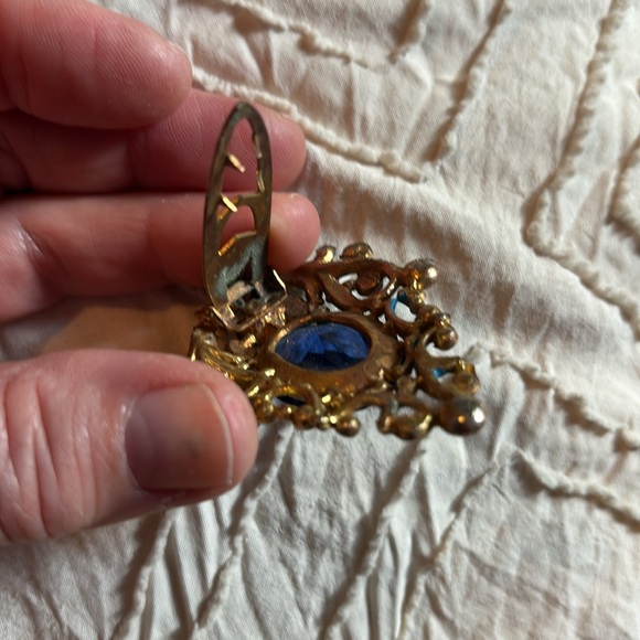 Vintage blue rhinestone dress clip fur clip